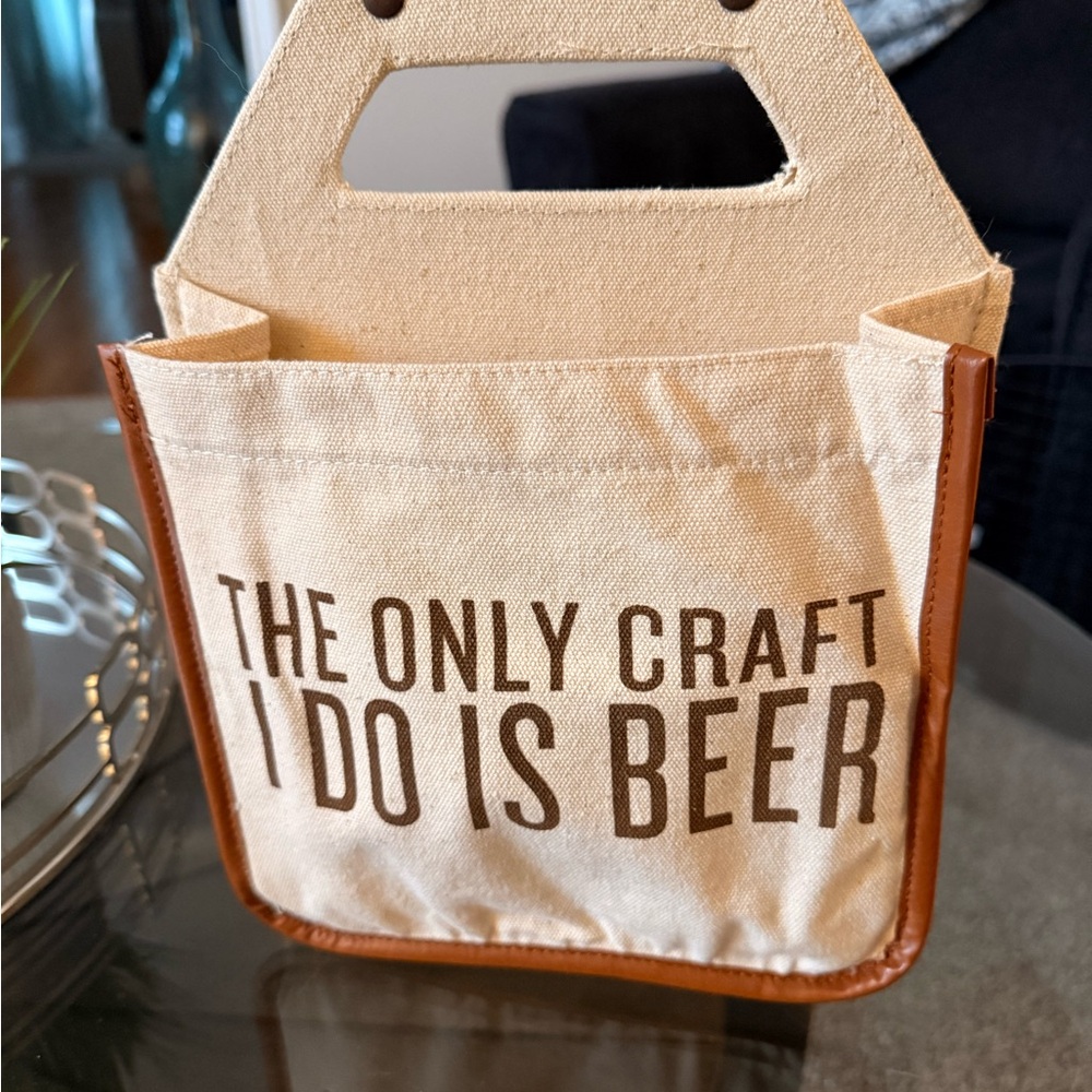 Canvas Beer Tote with Brown Trim